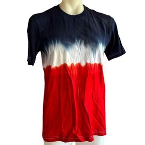 Mens Shirt Size Large Tie Dye Blue White Red Hippy Retro Festival